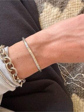 Sterling Silver Textured Slim Bangle Bracelet Cuff - Silver